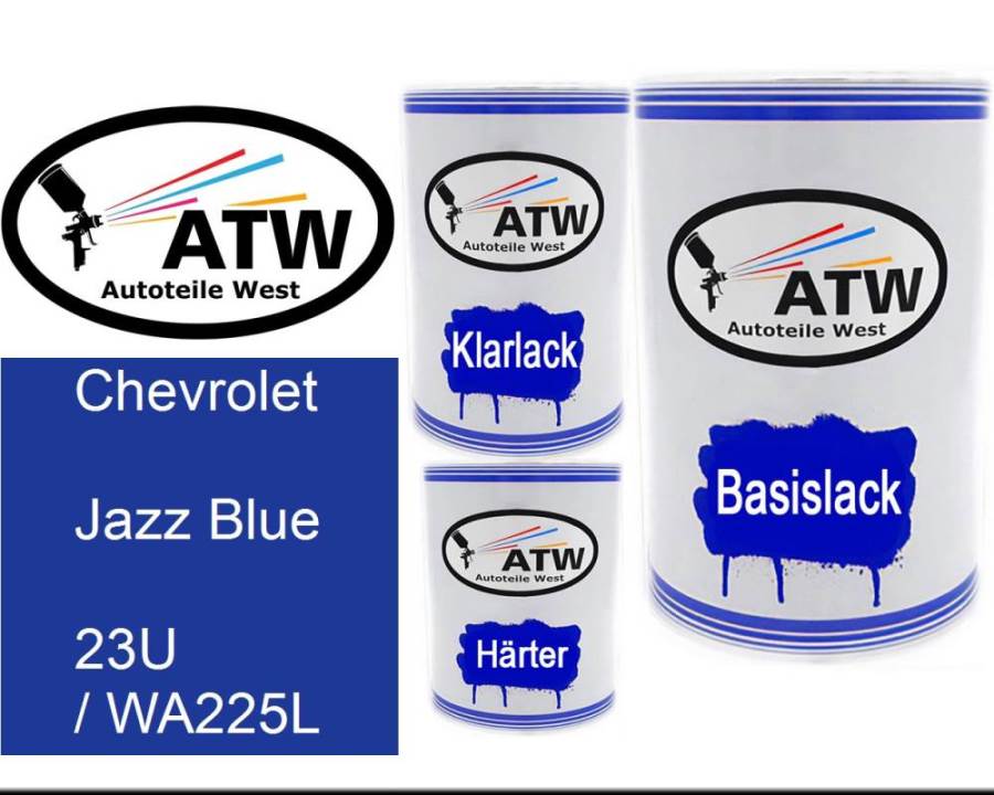 Chevrolet, Jazz Blue, 23U / WA225L: 500ml Lackdose + 500ml Klarlack + 250ml Härter - Set, von ATW Autoteile West.